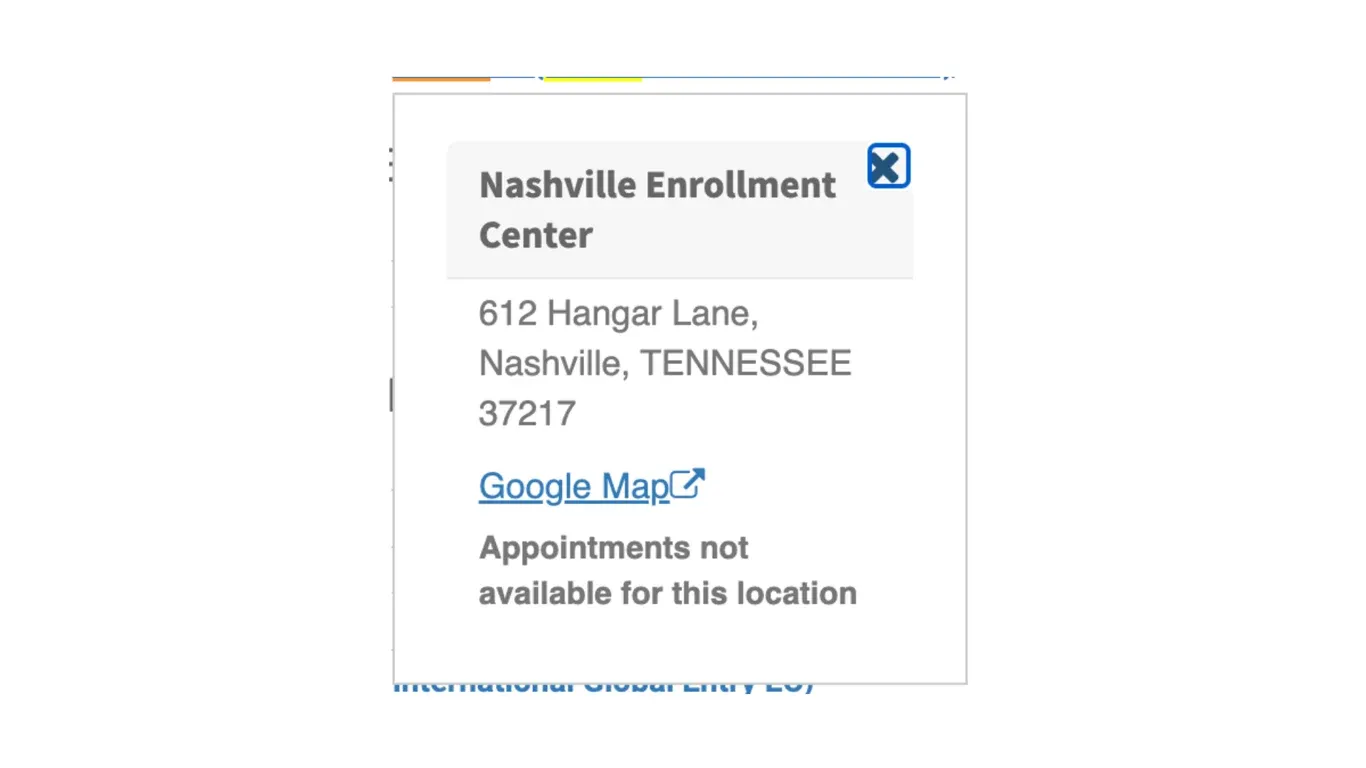 a screenshot from the TTP Website showing no available appointments.